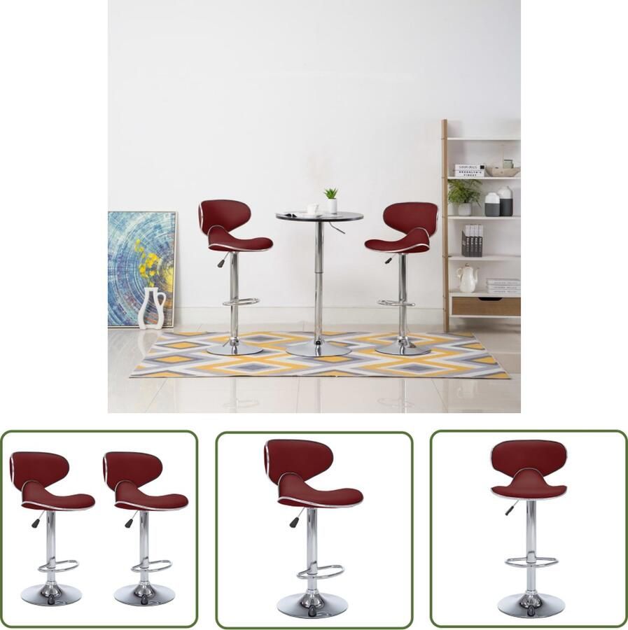 The Living Store Barkrukken 2 st kunstleer wijnrood Barstühlen Keukenstoelen Eetkamerstoelen Krukjes Rode Meubels