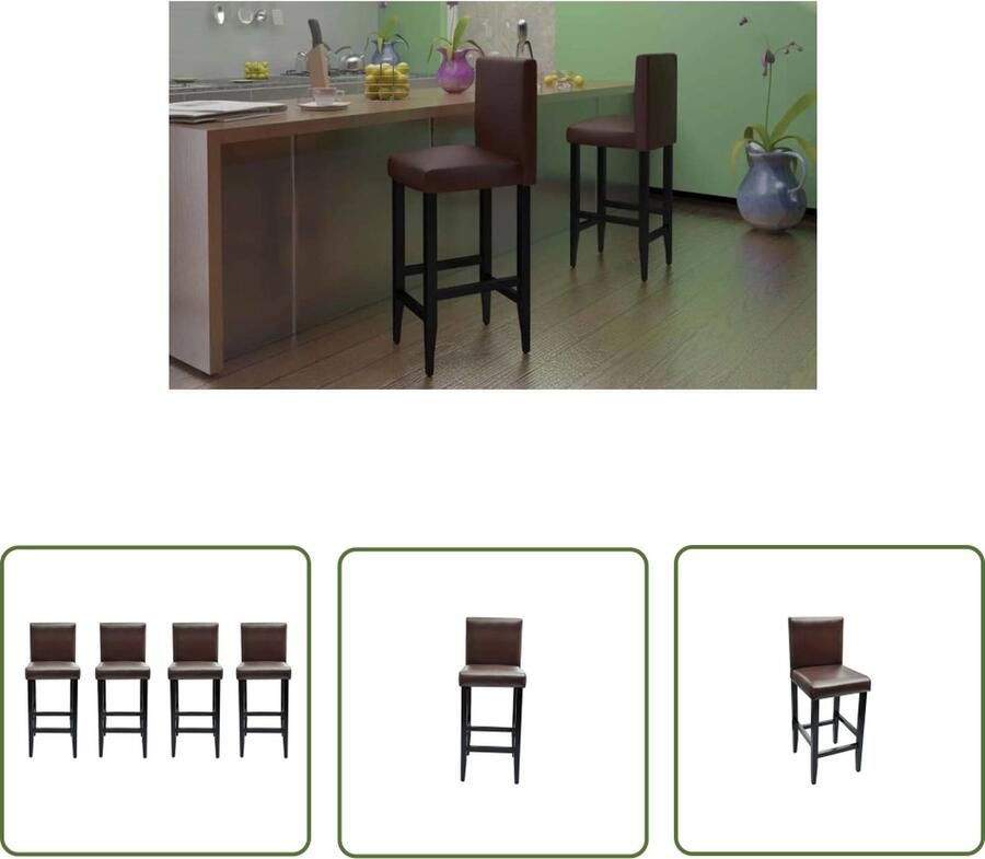 The Living Store Barkrukken set van 4 donkerbruin 41 x 45 x 108 cm klassiek ontwerp kunstleren bekleding Barstühlen Keukenstoelen Eetkamerstoelen Design Meubels Bruine Bankjes - Foto 2