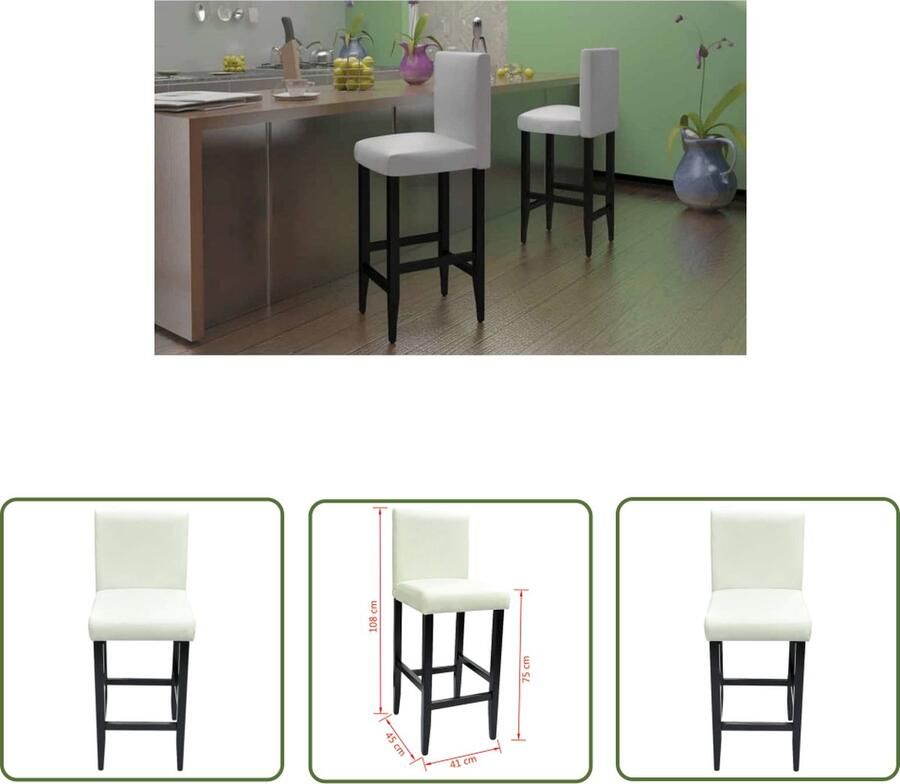 The Living Store Barkrukken Set van 6 Crèmewit 41 x 45 x 108 cm Houten poten Barstühlen Keukenstoelen Eetkamerstoelen Krukjes Design Meubels - Foto 2