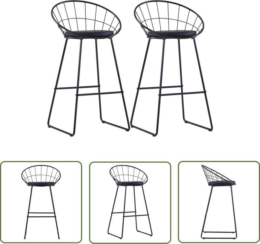 The Living Store Keukenstoelenset 2 stuks 54.5 x 48 x 98.5 cm Gepoedercoat staal Barstühlen Keukenstoelen Zwarte Barkrukken Metalen Stoelen Comfortabele Stoelen - Foto 2