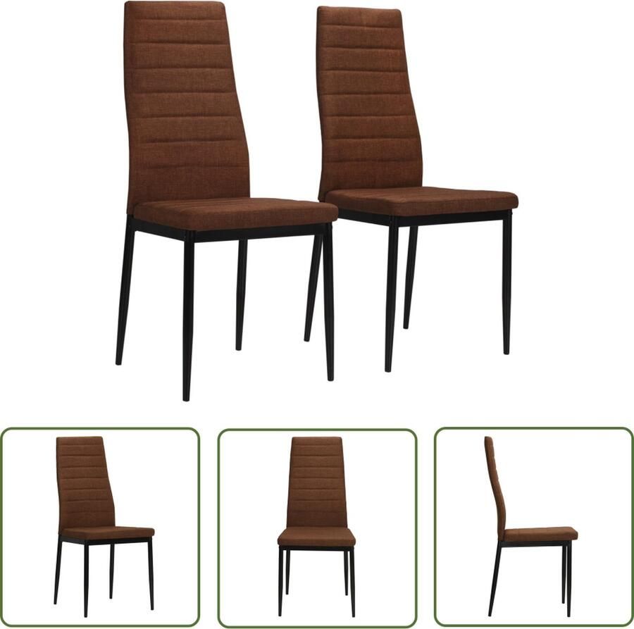The Living Store Eetkamerstoelen Bruin 43x44x96 cm Stalen Frame Polyester Eetkamerstoelen Keukenstoelen Bruine Stoelen Houten Stoelen Design Meubilair - Foto 2