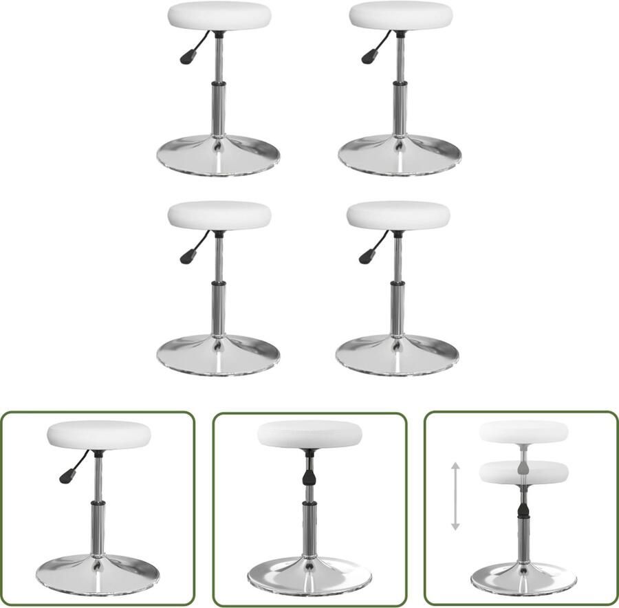 The Living Store Eetkamerstoelen Keukenstoel (31 x 39-53) cm Wit Kunstleer en verchroomd staal Eetkamerstoelen Keukentools Witte Meubels Kunstleder Stoelen Draaibare Stoelen - Foto 2