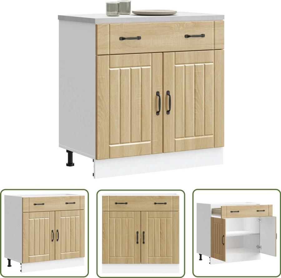 The Living Store Keuken onderkast Lucca bewerkt hout sonoma eikenkleurig Keukenonderkast Sonoma Eiken Houten Keukenkasten Opslagruimte Keuken Hoekkast