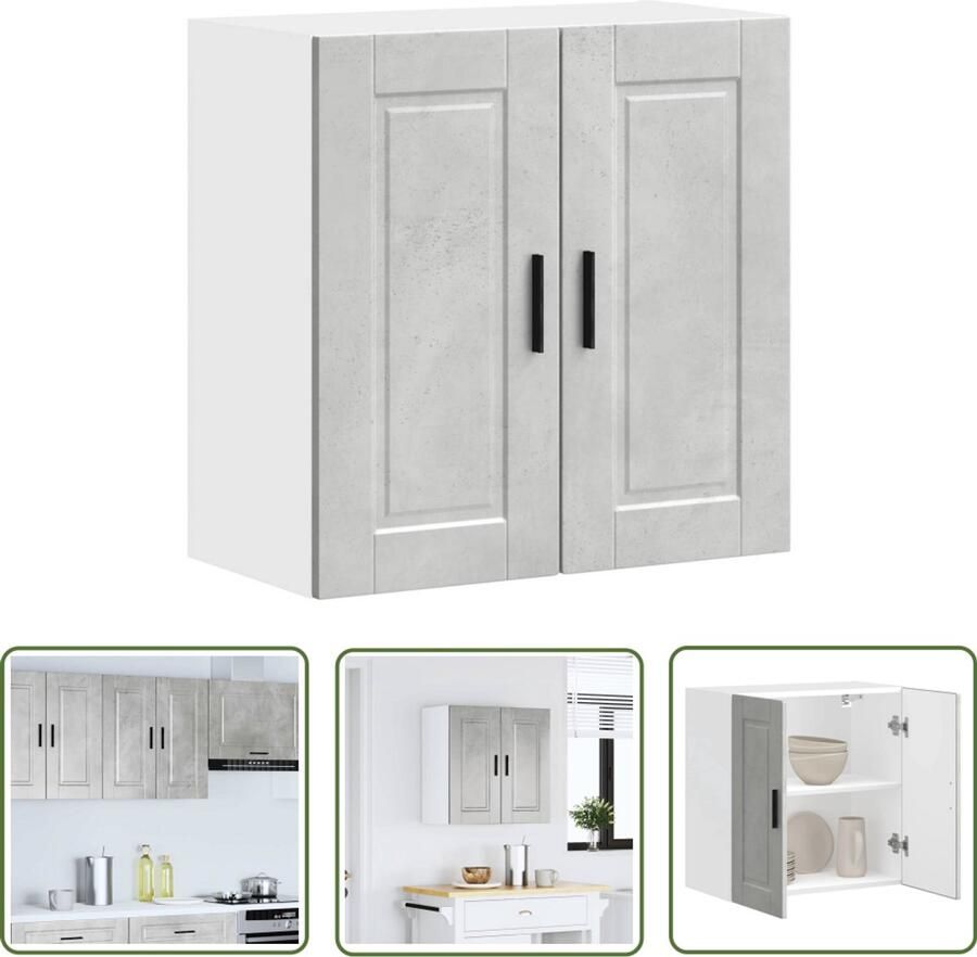 VidaXL Keukenuitrusting Keukenkasten Keukenwandkast Porto bewerkt hout betongrijs Opslagoplossing Houten Kast Betonnen Grijs