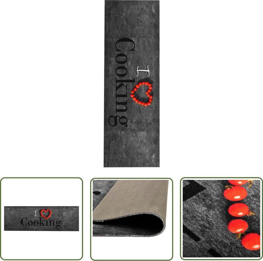 The Living Store Rechthoekige Vloermat 180 x 60 cm Cooking-Print 100% polyamide Vloermat Keukenvloermat Vloerkleden Multifunctionele Deurmat Antislip Mat