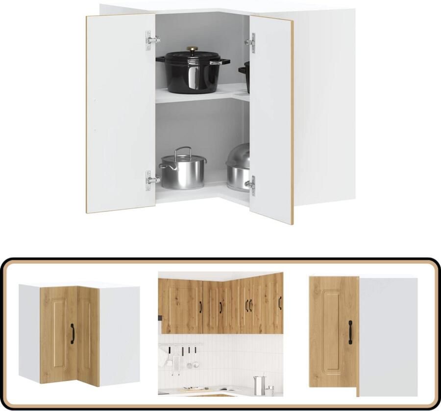 VidaXL Keukenwandhoekkast Kalmar Artisanaal Eiken Keuken Hoekkast Wandmontage Opbergruimte Houten Kast Eiken Kleur