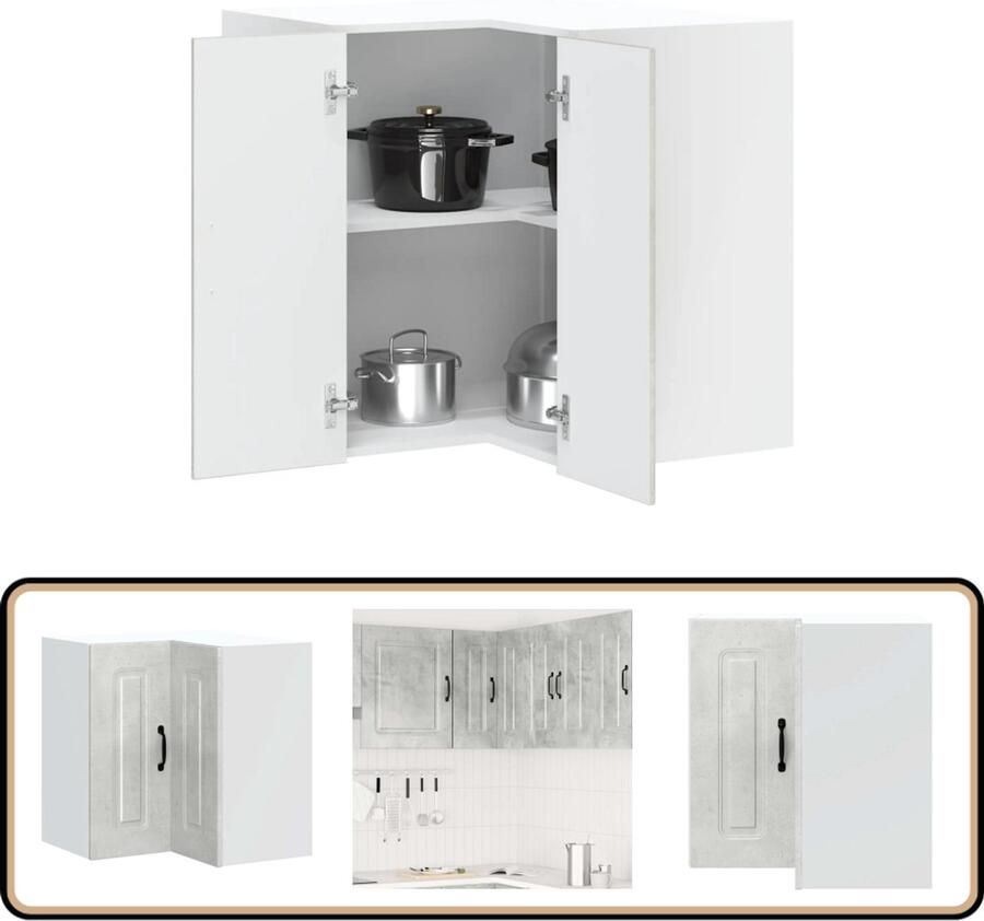 VidaXL Keukenwandhoekkast Kalmar Betongrijs Keuken Hoekkast Wandmontage Keuken Houten Keukenopstelling Opslagruimte Keuken Betongrijs Meubilair