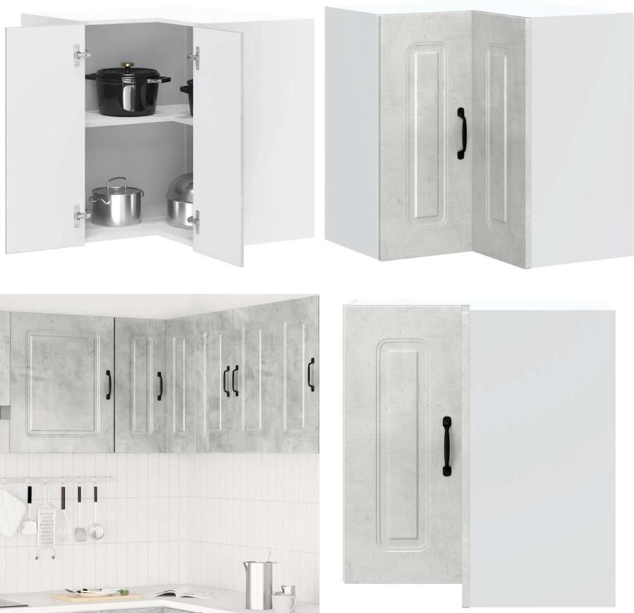 VidaXL Keukenwandhoekkast Kalmar bewerkt hout betongrijs Keuken Muur Hoekkast Keuken Muur Hoekkasten Keuken Wandkast Muur Hoekkast