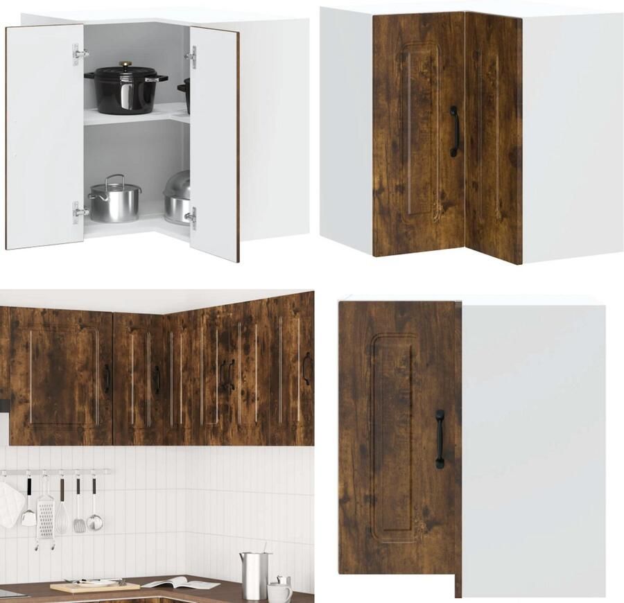 VidaXL Keukenwandhoekkast Kalmar bewerkt hout gerookt eikenkleurig Keuken Muur Hoekkast Keuken Muur Hoekkasten Keuken Wandkast Muur Hoekkast