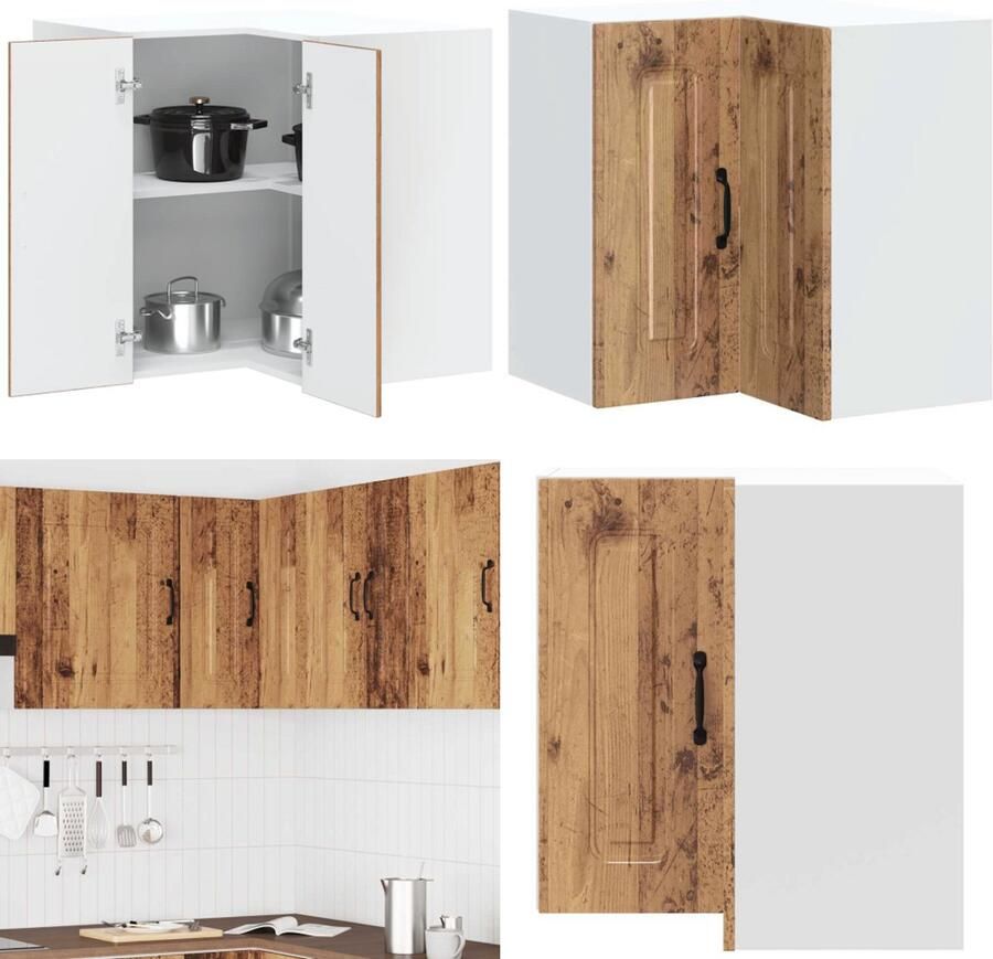 VidaXL Keukenwandhoekkast Kalmar bewerkt hout oud houtkleurig Keuken Muur Hoekkast Keuken Muur Hoekkasten Keuken Wandkast Muur Hoekkast