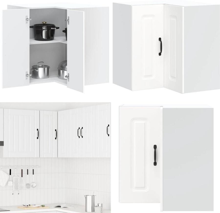 VidaXL Keukenwandhoekkast Kalmar bewerkt hout wit Keuken Muur Hoekkast Keuken Muur Hoekkasten Keuken Wandkast Muur Hoekkast