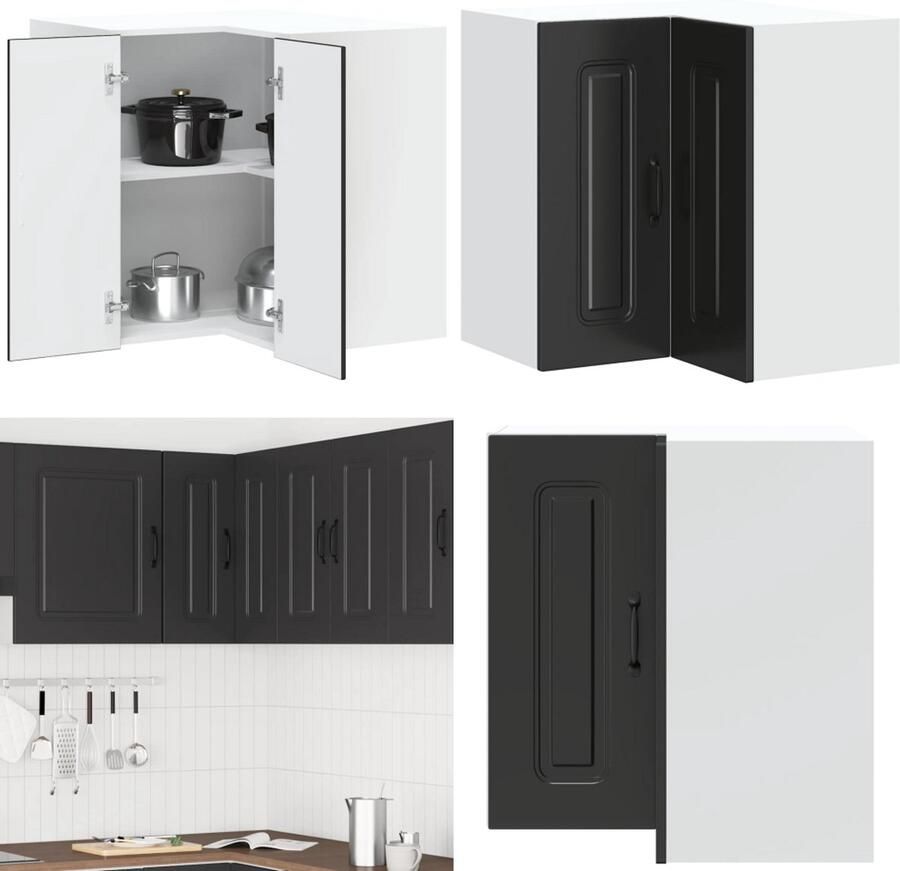 VidaXL Keukenwandhoekkast Kalmar bewerkt hout zwart Keuken Muur Hoekkast Keuken Muur Hoekkasten Keuken Wandkast Muur Hoekkast