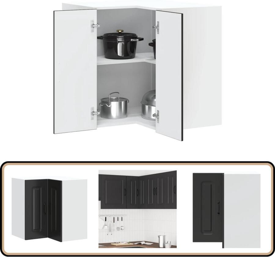 VidaXL Keukenwandhoekkast Kalmar Zwart 57x57x60cm Keuken Hoekkast Zwarte Keuken Kast Houten Keuken Kast Wandmontage Keuken Kast Opslagruimte Keuken