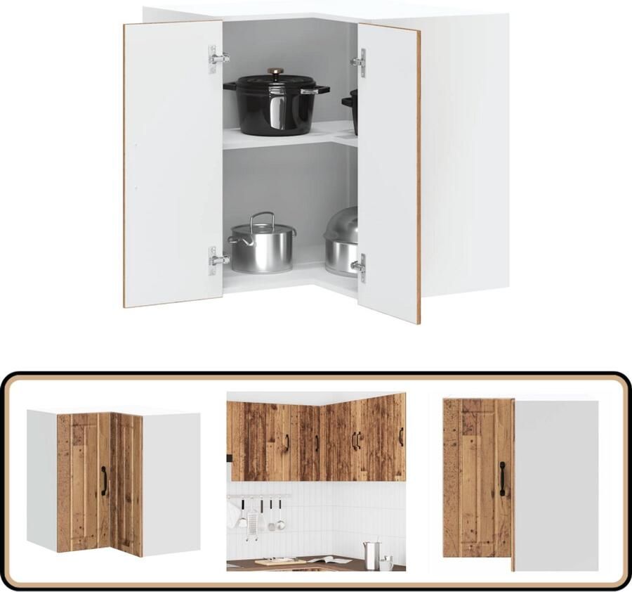 VidaXL Keukenwandhoekkast Lucca 57x57x60 cm Hout Keuken Hoekkast Wandmontage Opslagruimte Houten Kast Keukeninrichting