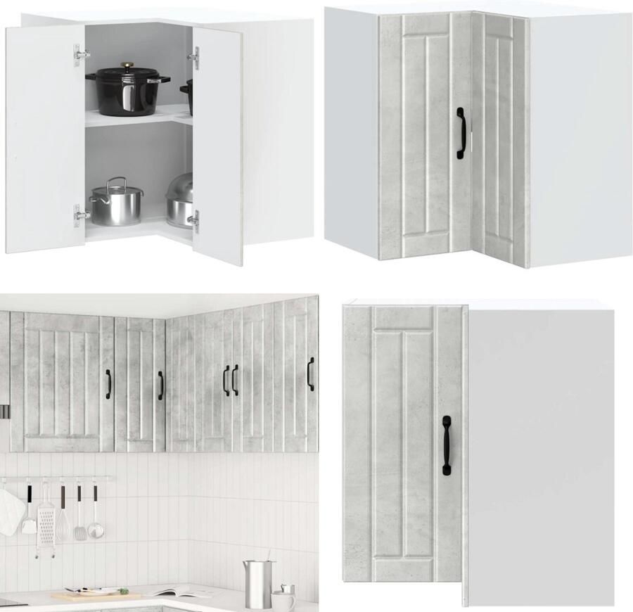 VidaXL Keukenwandhoekkast Lucca bewerkt hout betongrijs Keuken Muur Hoekkast Keuken Muur Hoekkasten Keuken Wandkast Muur Hoekkast