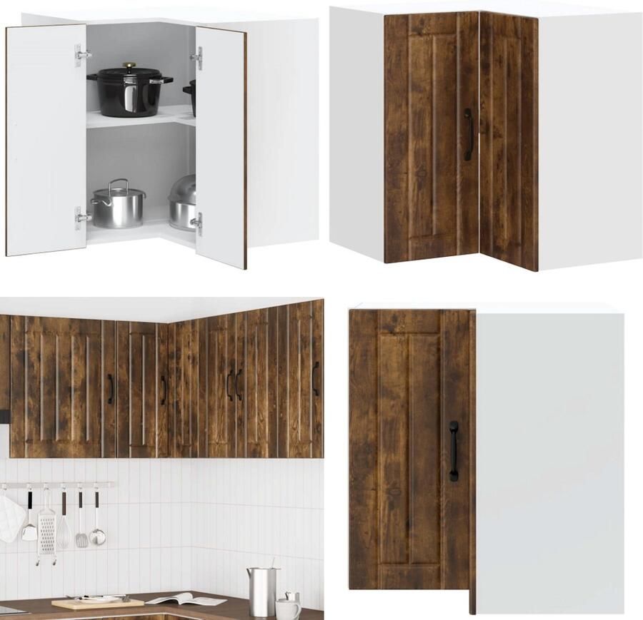 VidaXL Keukenwandhoekkast Lucca bewerkt hout gerookt eikenkleurig Keuken Muur Hoekkast Keuken Muur Hoekkasten Keuken Wandkast Muur Hoekkast
