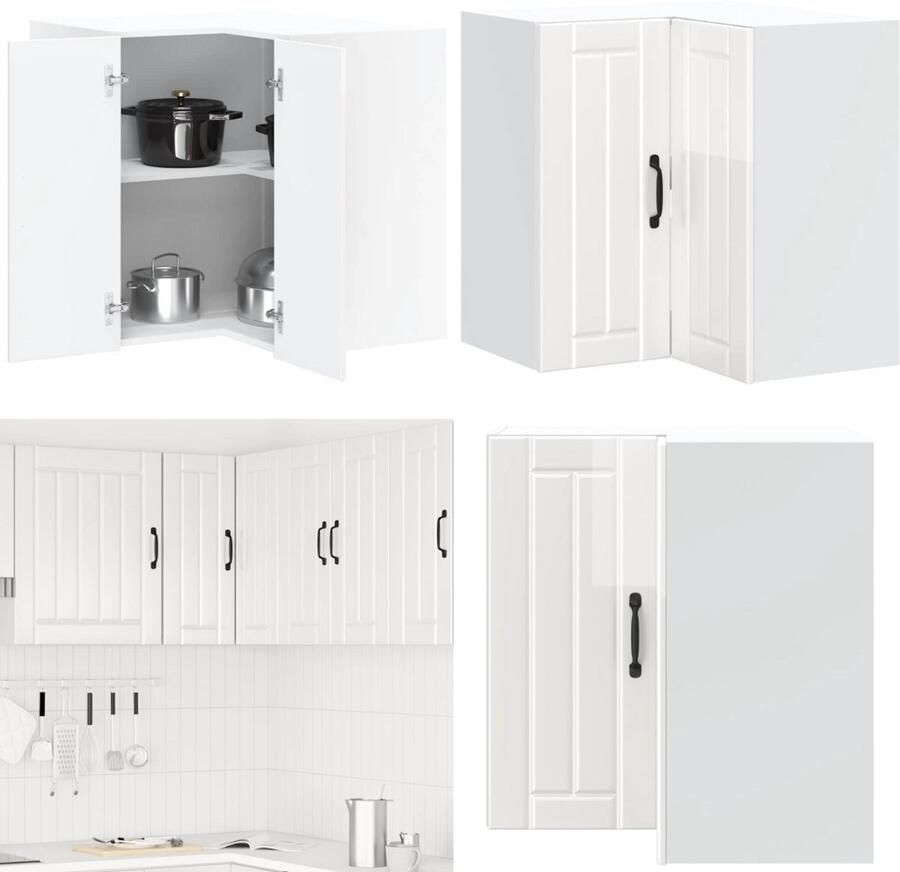 VidaXL Keukenwandhoekkast Lucca bewerkt hout hoogglans wit Keuken Muur Hoekkast Keuken Muur Hoekkasten Keuken Wandkast Muur Hoekkast