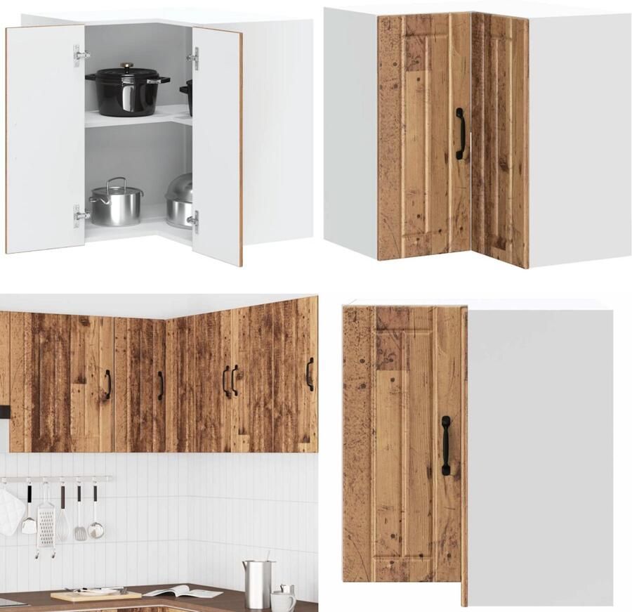 VidaXL Keukenwandhoekkast Lucca bewerkt hout oud houtkleurig Keuken Muur Hoekkast Keuken Muur Hoekkasten Keuken Wandkast Muur Hoekkast