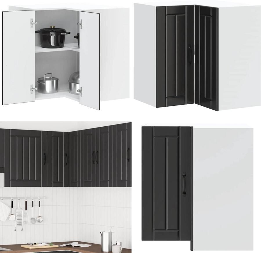 VidaXL Keukenwandhoekkast Lucca bewerkt hout zwart Keuken Muur Hoekkast Keuken Muur Hoekkasten Keuken Wandkast Muur Hoekkast