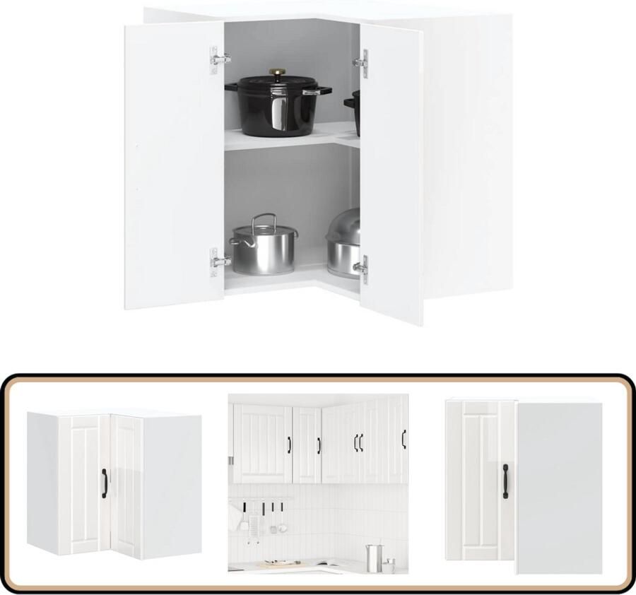 VidaXL Keukenwandhoekkast Lucca Hoogglans wit 57x57x60 cm Keuken Hoekkast Keukenopstelling Opslagruimte Keuken Wandmontage Witte Keuken