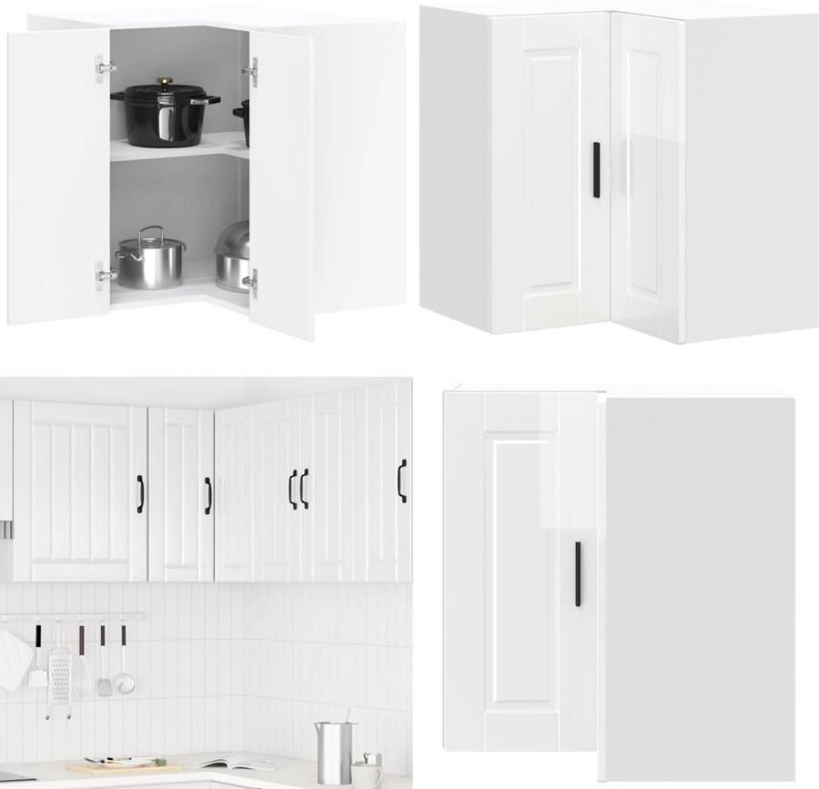 VidaXL Keukenwandhoekkast Porto bewerkt hout hoogglans wit Keuken Muur Hoekkast Keuken Muur Hoekkasten Keuken Wandkast Muur Hoekkast