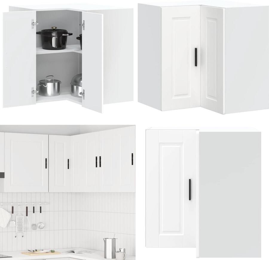 VidaXL Keukenwandhoekkast Porto bewerkt hout wit Keuken Muur Hoekkast Keuken Muur Hoekkasten Keuken Wandkast Muur Hoekkast