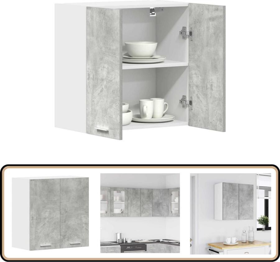 VidaXL Keukenwandkast 60x31x60 cm Betongrijs Keukenkast Wandkast Opslagoplossing Keukenuitrusting Houten Kast