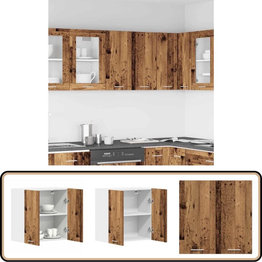 VidaXL Keukenkast Keuken Opslag Keukenwandkast Lyon 60x31x60 cm bewerkt hout oud hout Wandkast Badkameropstelling Vintage Design - Foto 2
