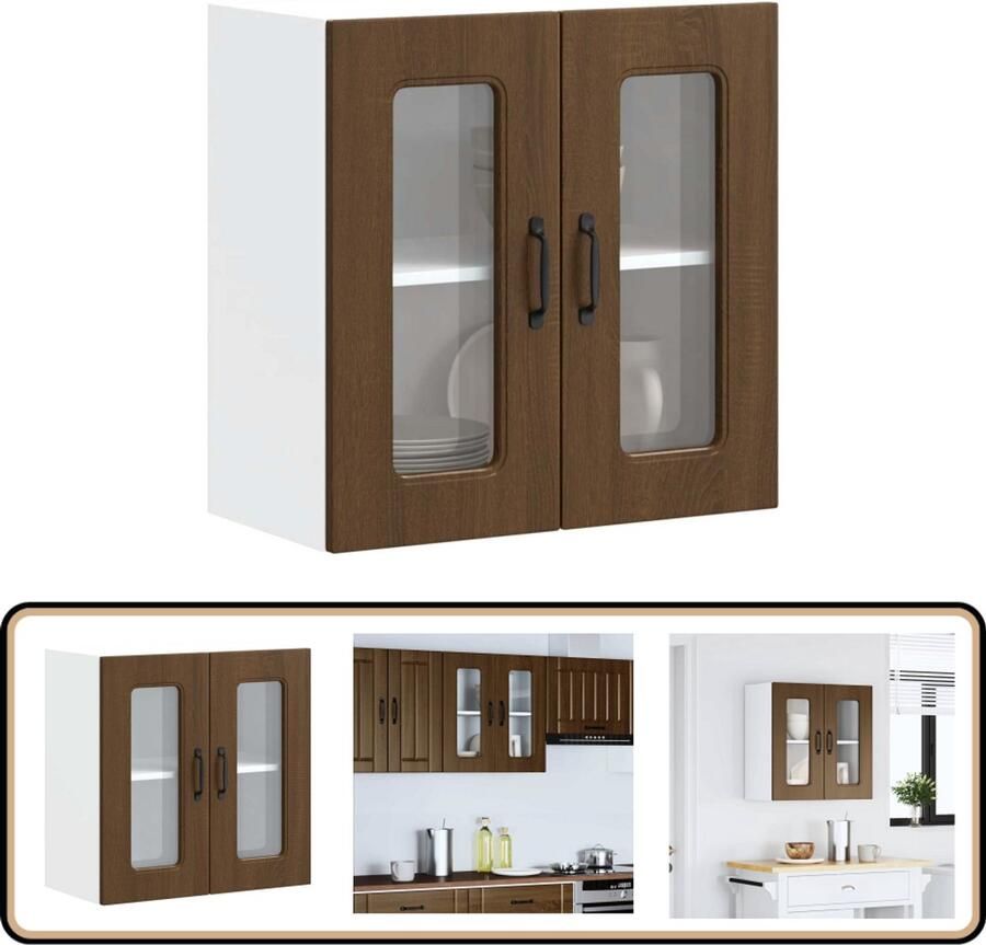 VidaXL Keukenwandkast Bruin Eiken Glazen Deur Keukenkast Wandkast Opslagruimte Houten Kast Bruine Eiken