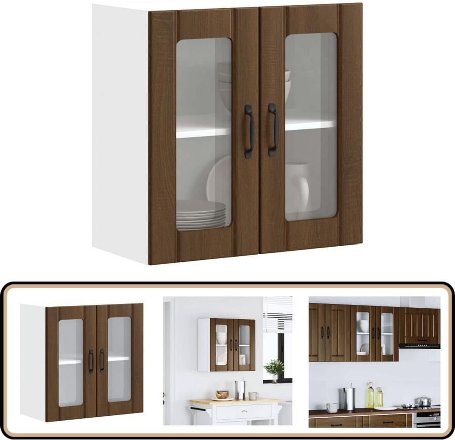 VidaXL Keukenwandkast Bruineiken Glazen deur Keukenwandkast Houten Keukenkast Bruine Eiken Kast Opslagoplossing Keuken Organisatie