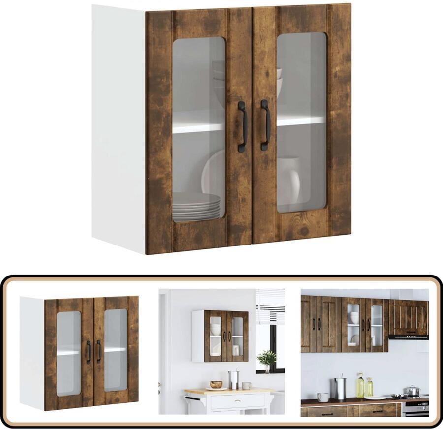 VidaXL Keukenwandkast gerookt eiken met glazen deur Keukenwandkast Opbergkast Keuken Keukeninrichting Houten Kast Glazen Deur