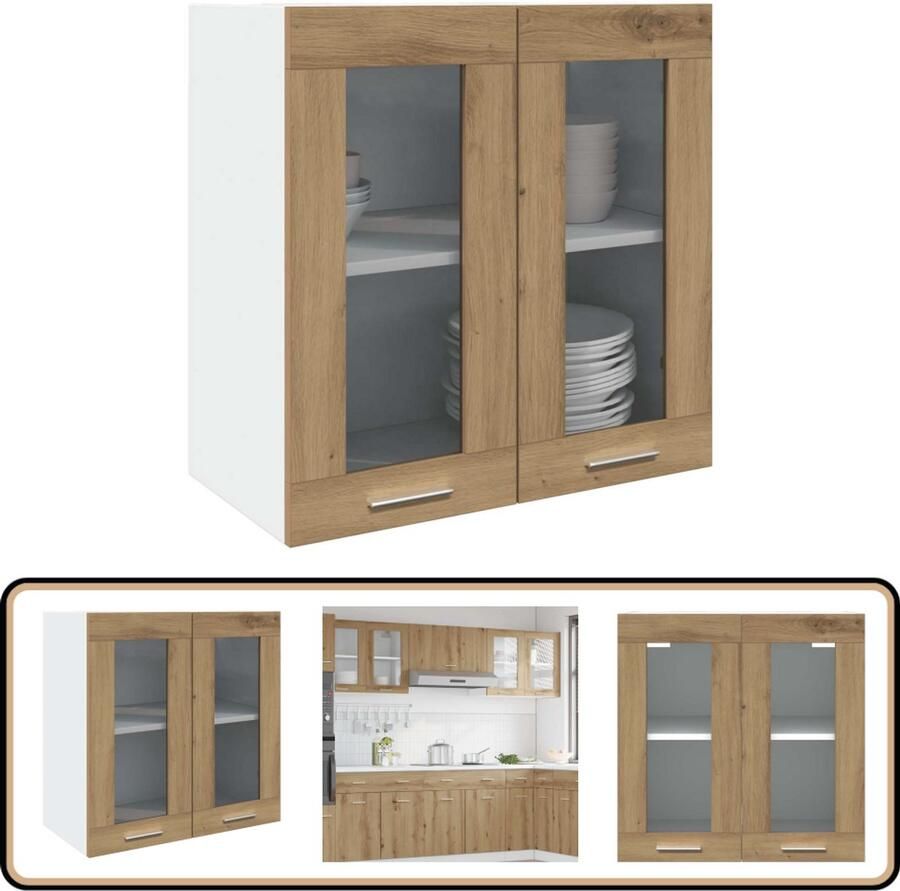 VidaXL Keukenwandkast Glazen deur 60x31x60 cm Keuken Kast Wandkast Opslagoplossing Keukeninrichting Houten Kast