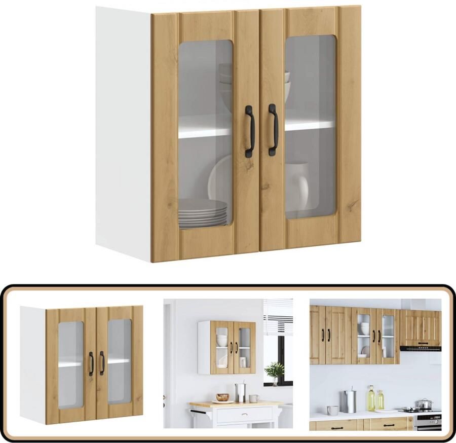 VidaXL Keukenwandkast Glazen Deur Artisanaal Eiken Keukenkast Wandkast Opslagoplossing Houten Kast Glazen Deur