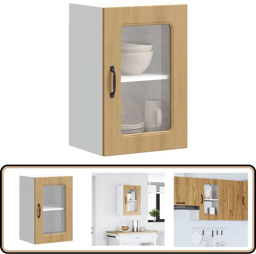 VidaXL Keukenwandkast Glazen deur Artisanaal eiken Keukenkast Wandkast Opslagoplossing Keukenuitrusting Houten Kast