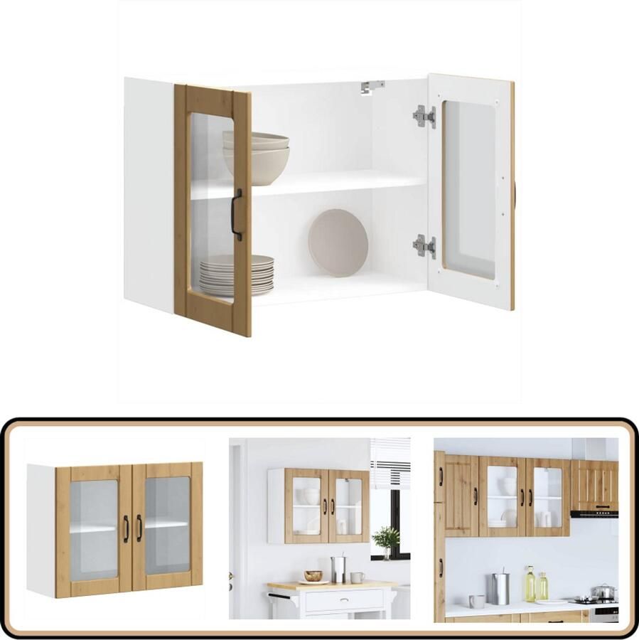 VidaXL Keukenwandkast Glazen deur Artisanaal Eiken Keukenwandkast Keukenopbergruimte Houten Keukenkast Glazen Deur Artisianale Eiken Kleur