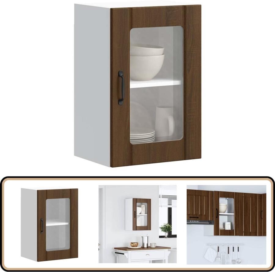 VidaXL Keukenwandkast Glazen deur Bruin eiken Keukenwandkast Opbergkast Keukenmeubilair Houten Kast Glazen Deur