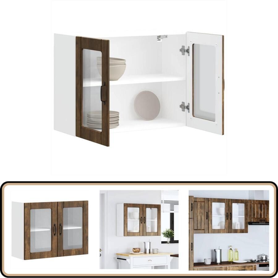 VidaXL Keukenwandkast Glazen deur Gerookt eiken Keuken Kast Wandkast Opslagruimte Keukeninrichting Houten Kast