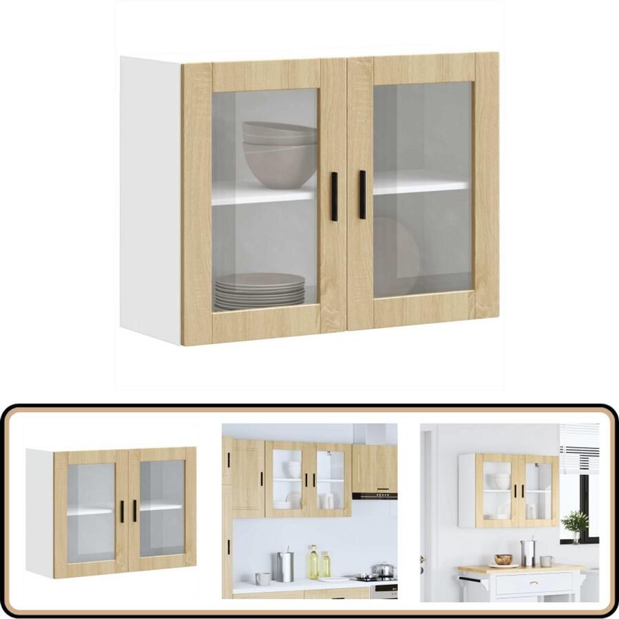 VidaXL Keukenwandkast Glazen Deur Sonoma Eiken 80 cm Keukenwandkast Houten Keukenkast Keukenopbergruimte Wandkast Sonoma Eiken