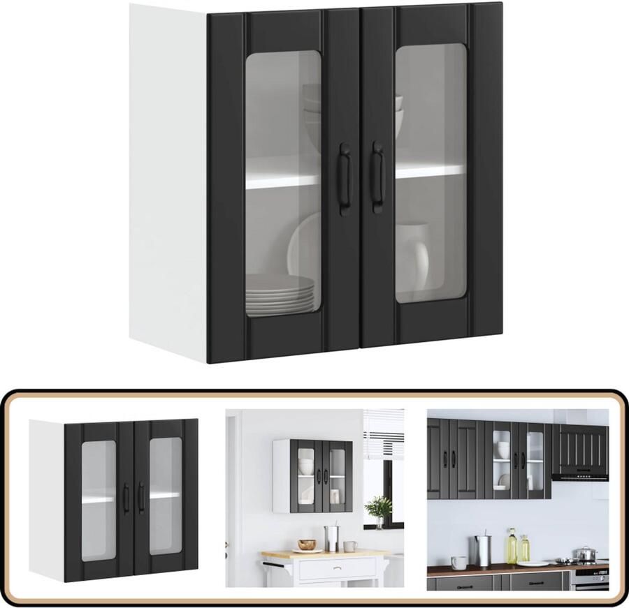 VidaXL Keukenwandkast Glazen deur Zwart 60x31x60 cm Keuken Kast Wandkast Opslagoplossing Keukeninrichting Zwarte Keuken