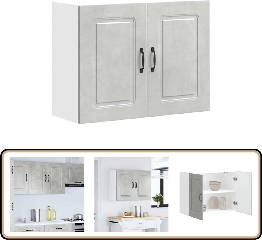 VidaXL Keukenwandkast Kalmar 80x31x60 cm Betongrijs Keukenkast Wandkast Opslagruimte Houten Kast Betongrijs