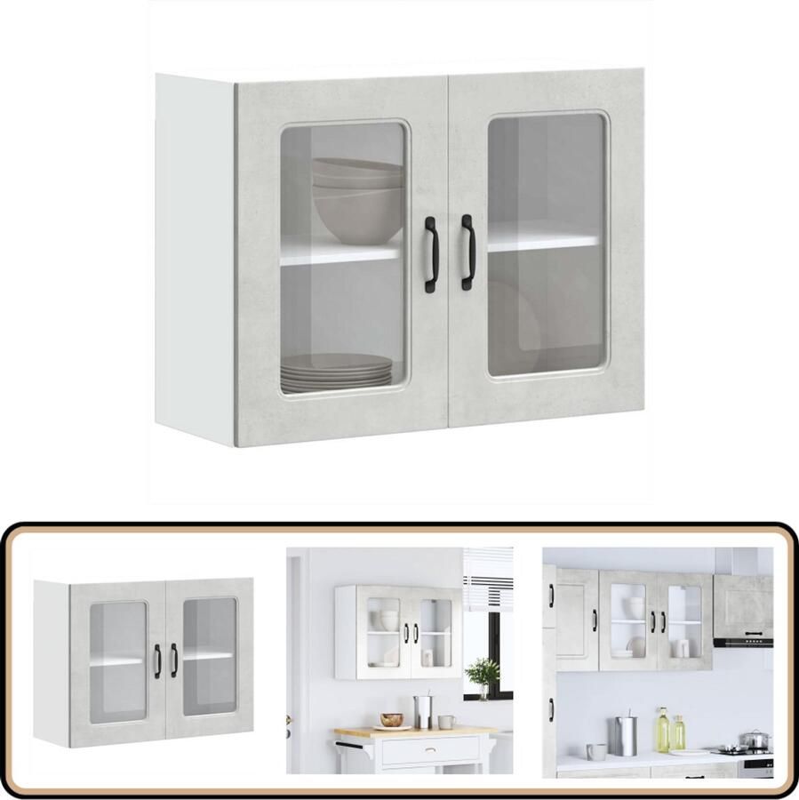 VidaXL Keukenwandkast Kalmar Betonlook 80x31x60 cm Keukenkast Wandkast Opslagoplossing Keukenuitrusting Houten Kast
