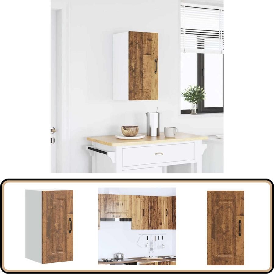 VidaXL Keukenwandkast Kalmar Bewerkt hout 30x31x60 cm Keukenkast Wandkast Opbergruimte Houten Kast Vintage Kast