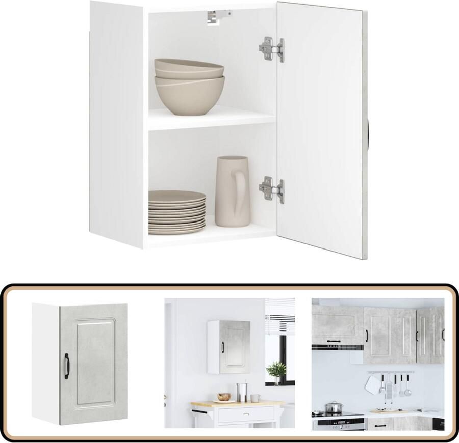 VidaXL Keukenwandkast Kalmar Bewerkt Hout Betongrijs Keukenkast Wandkast Opslagoplossing Keukeninrichting Houten Kast