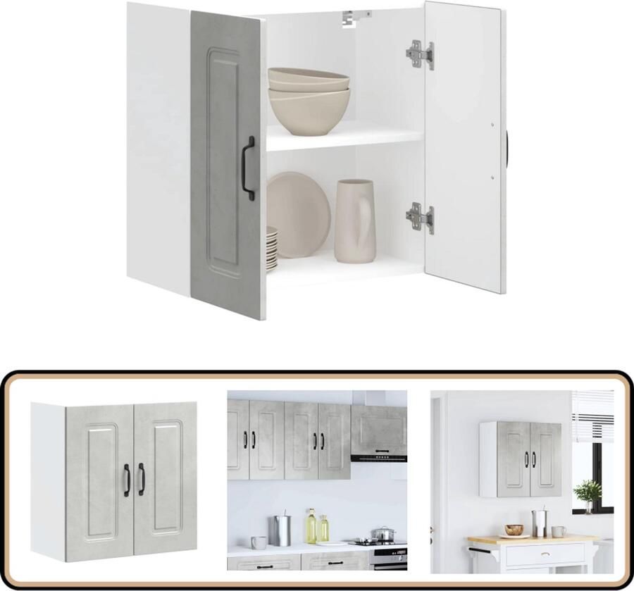 VidaXL Keukenwandkast Kalmar Bewerkt Hout Betongrijs Keukenkast Wandkast Opslagoplossing Keukenuitrusting Houten Kast