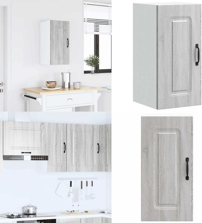 VidaXL Keukenwandkast Kalmar bewerkt hout grijs sonoma eiken Keuken Wandkast Keuken Wandkasten Keuken Wandmeubel Gemonteerde Wandkast