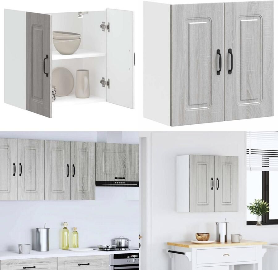 VidaXL Keukenwandkast Kalmar bewerkt hout grijs sonoma eiken Keuken Wandkast Keuken Wandkasten Keuken Wandmeubel Gemonteerde Wandkast