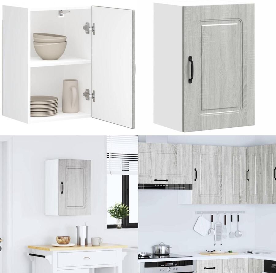 VidaXL Keukenwandkast Kalmar bewerkt hout grijs sonoma eiken Keuken Wandkast Keuken Wandkasten Keuken Wandmeubel Gemonteerde Wandkast