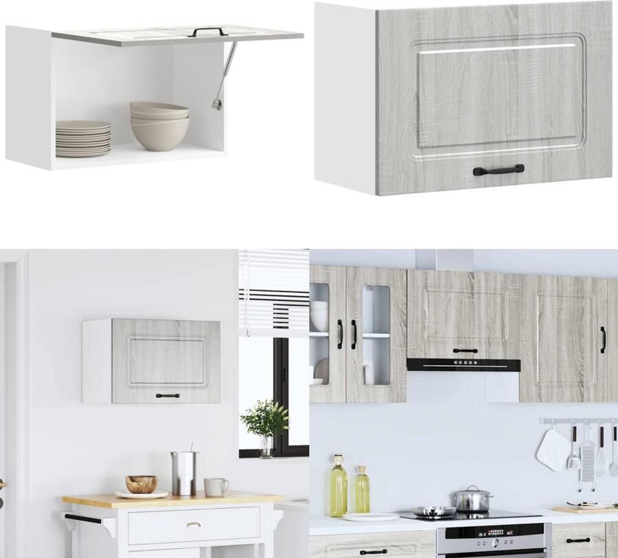 VidaXL Keukenwandkast Kalmar bewerkt hout grijs sonoma eiken Keuken Wandkast Keuken Wandkasten Keuken Wandmeubel Gemonteerde Wandkast