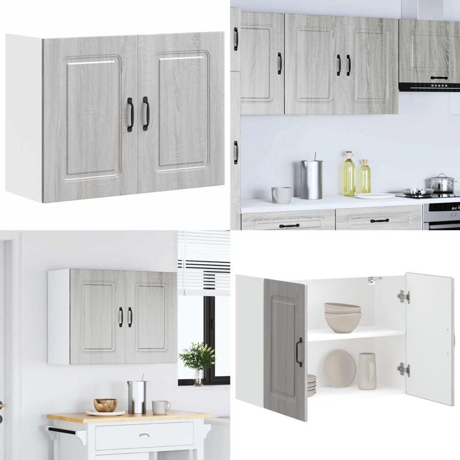 VidaXL Keukenwandkast Kalmar bewerkt hout grijs sonoma eiken Keuken Wandkast Keuken Wandkasten Keuken Wandmeubel Gemonteerde Wandkast - Foto 2
