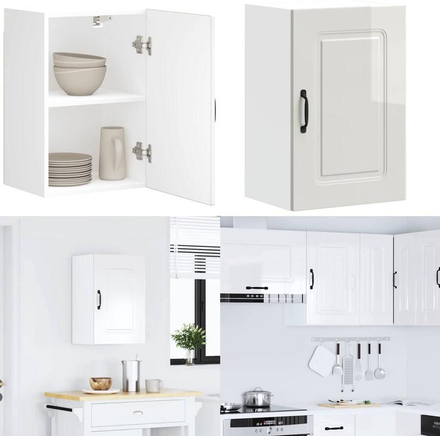 VidaXL Keukenwandkast Kalmar bewerkt hout hoogglans wit Keuken Wandkast Keuken Wandkasten Keuken Wandmeubel Gemonteerde Wandkast - Foto 5